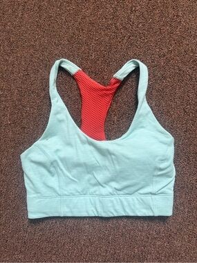 Outdoor Voices Aqua Sports Bra with Red Mesh Racerback